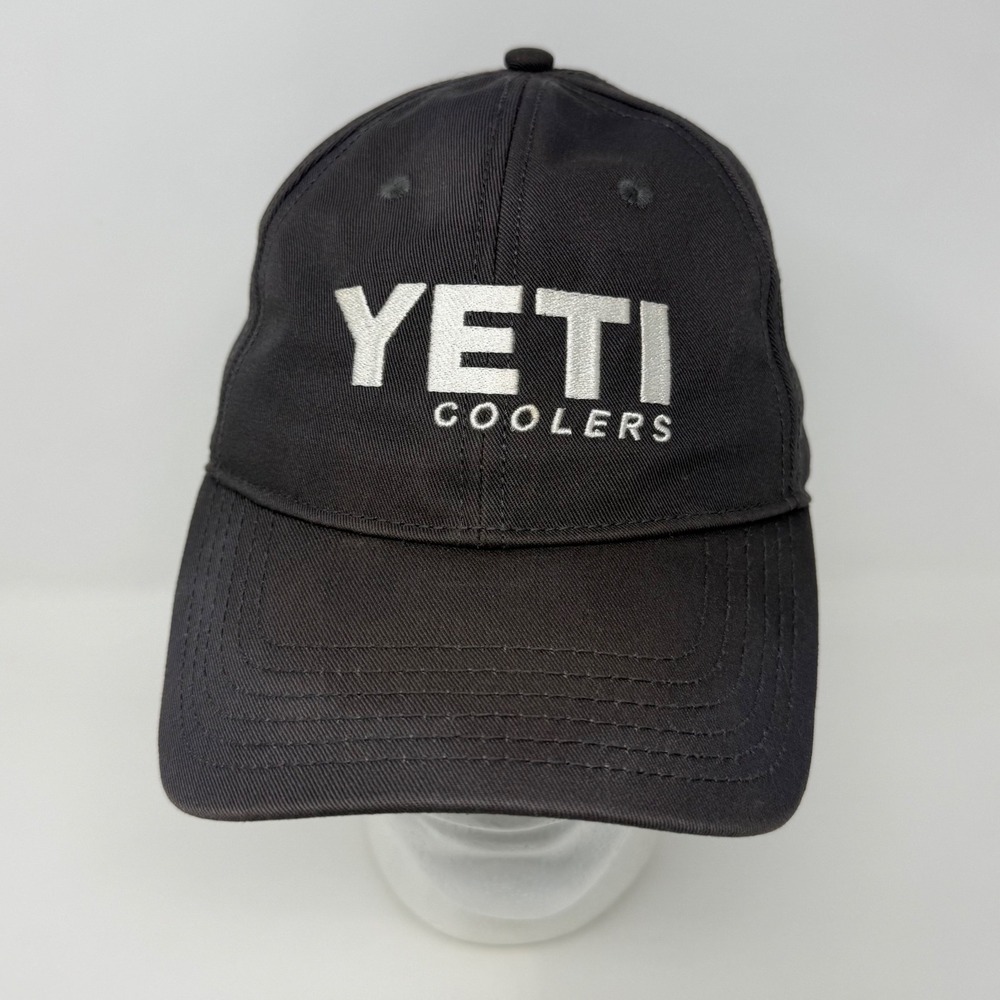 YETI Coolers Strapback Hat Charcoal Gray Cotton Embroidered Logo Dad Cap Green
